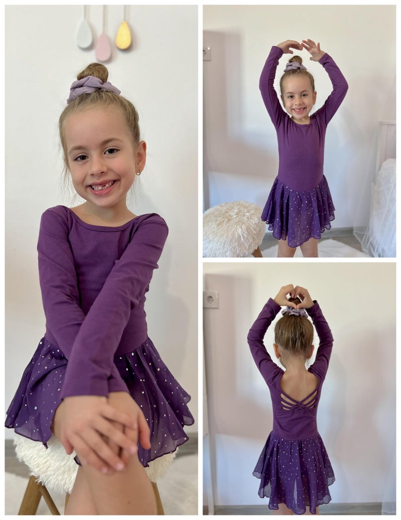 آرشنر فستان رقص باليه بأكمام طويلة للفتيات من Arshiner، فستان رقص الباليه ذو ظهر مجوف لامع، زي بيليرينا، أرجواني داكن، 4-5T - Image 5